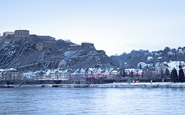 A towards the Ehrenbreitstein Fortress Koblenz in winter, Germany